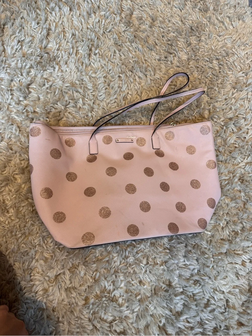 Kate Spade Pink Polka Dot Tote Bag with Glitter Accents- used